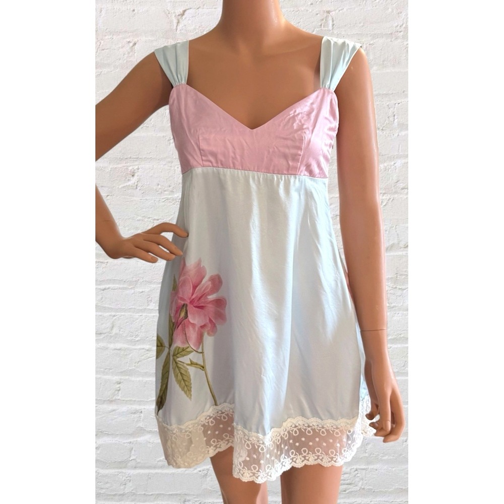 Aston Studio Violet Dress Womens 2 Silky Babydoll Floral Pastel Pink Blue